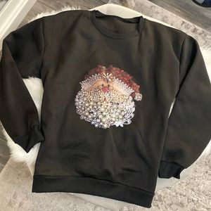 Santa Sweatshirt Pullover Black & Red Sz LG Oversized NEW!